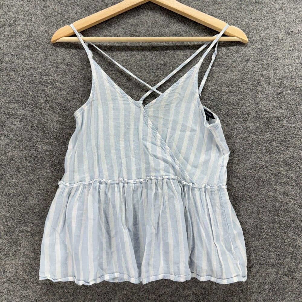 American Eagle Blouse Women XS Blue Striped V-Neck Sleeveless Spaghetti Strap